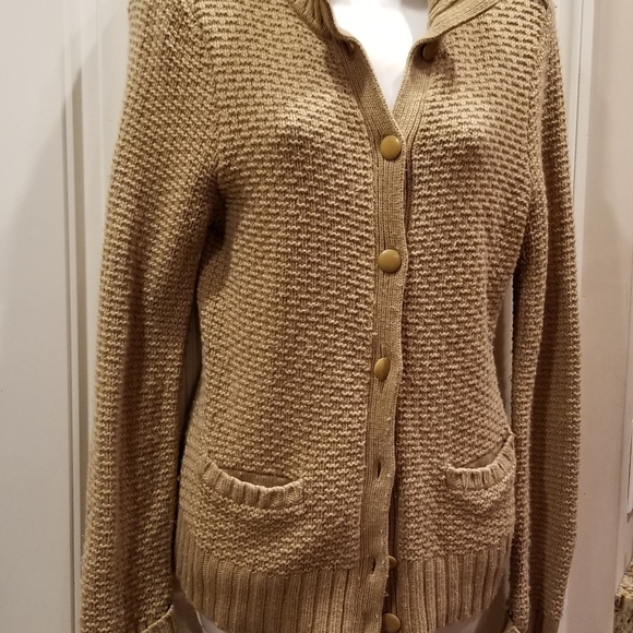 Talbots Tan Khaki Cardigan Sweater Sz S/M - Picture 5 of 9